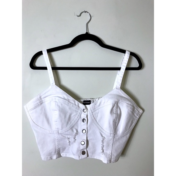 Cotton Express Tops - Cotton Express Distressed Denim Bustier Crop Top